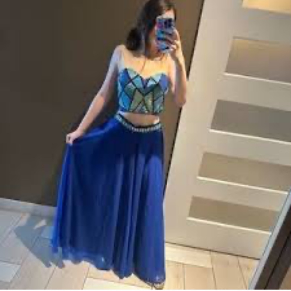 Versace 1969 Two piece  Blue sequin embroidered Skirt set
